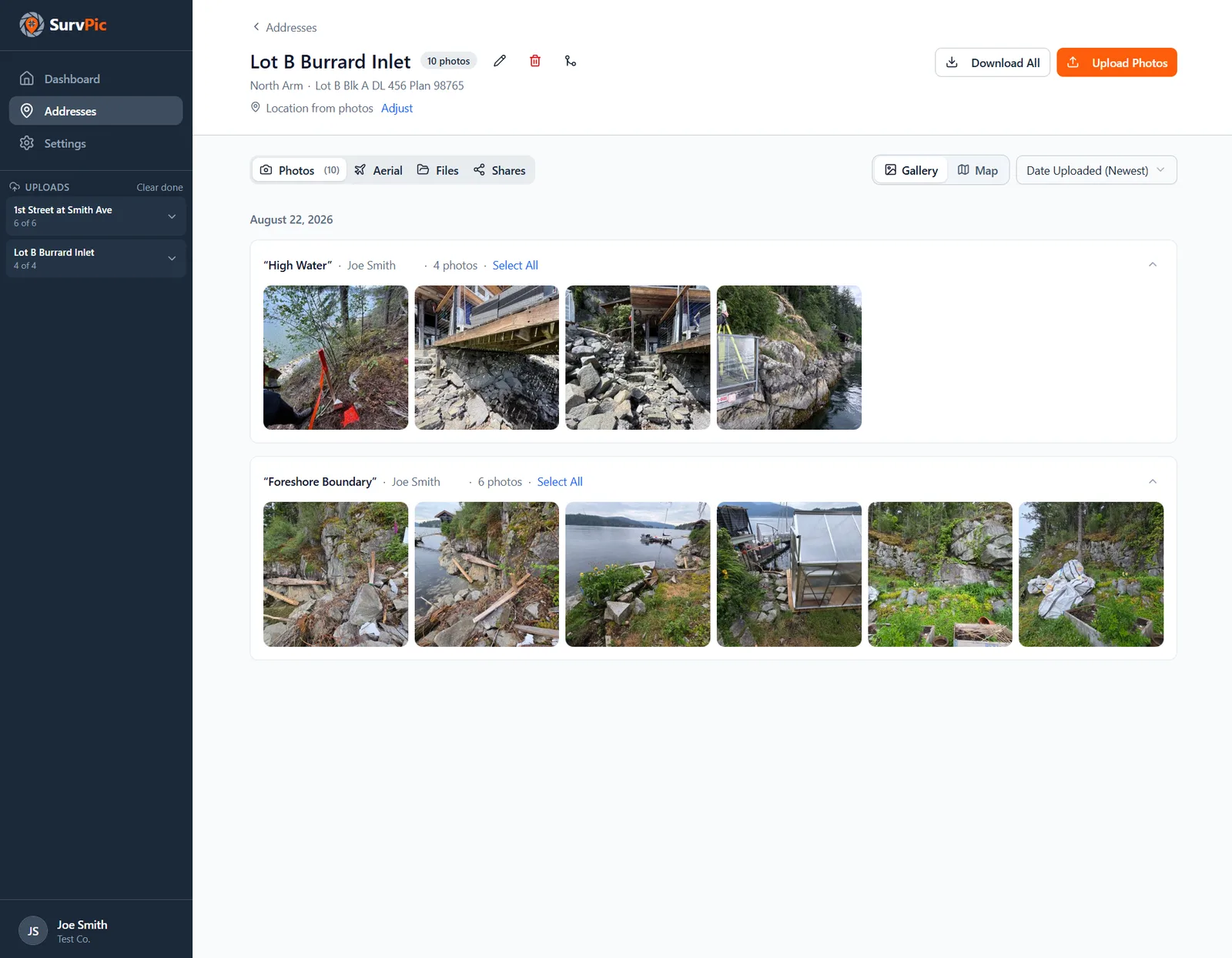 SurvPic — photo batches filed under one address