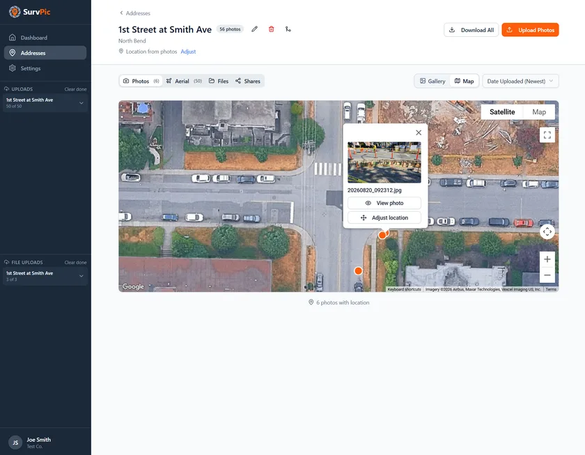 Map — the same photos pinned on the site